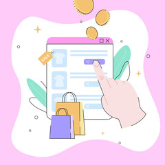 Online Shopping Illustration. Pink Sale and Retail Concept. Vector illustration