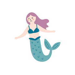 Mermaid cute clipart. Mermaid vector illustration on white background