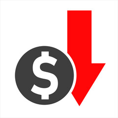 dollar down icon symbol vector. on white background. eps10