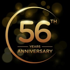 56 years anniversary celebration. Anniversary logo with ring and elegance golden color isolated on black background, vector design for celebration, invitation card, greeting card, and banner