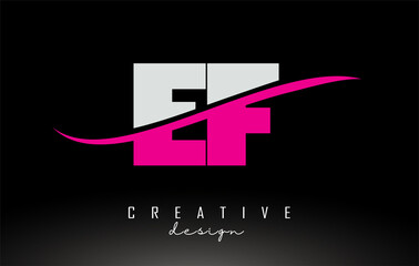 EF E F White and Pink Letter Logo with Swoosh.