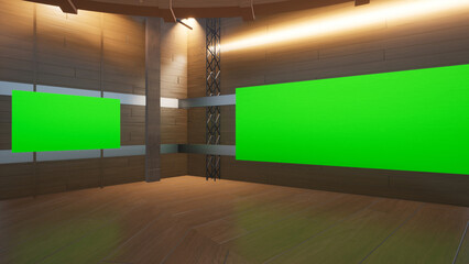 virtual studio set with green screen shot 3d illustration