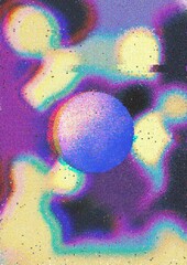 Space cosmos glitch art noise grainy texture retro gradient with floating orb background - obrazy, fototapety, plakaty