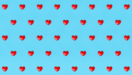 Hearts background. Valentines day wallpaper. 3d illustration. Love, wedding, engagement, marriage celebration. Romantic poster.  Shine red color.