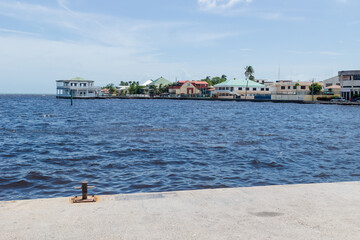 View on cityscape of Belize City from the town harbor