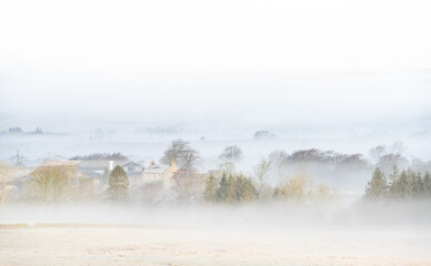 Misty rural Northumberland landscape in winter