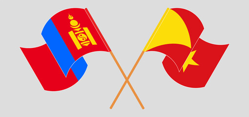 Crossed and waving flags of Mongolia and Tigray