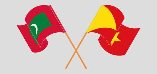 Crossed and waving flags of Maldives and Tigray