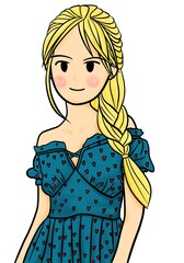 digital paint hand draw design character. Cute girl on white background