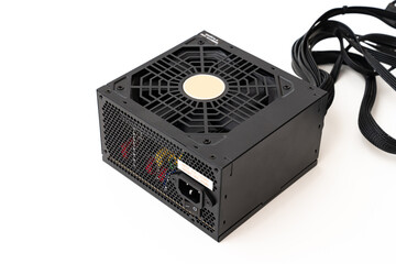PSU. The computer's power supply is on a white background. 