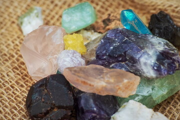 Semi-precious stones and other minerals of different colors and types