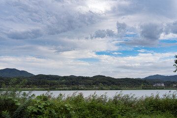 Summer riverside scenery after rain