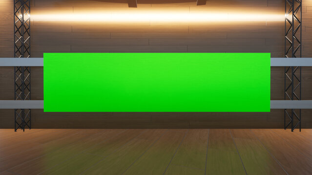 virtual studio set with green screen shot 3d illustration