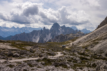 Mountain trail Tre Cime di Lavaredo in Dolomites in Italy
