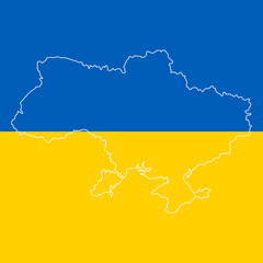 Ukraine flag with line map of Ukraine. Vector illustration.