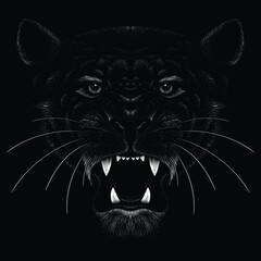 The Vector logo lion for tattoo or T-shirt print design or outwear.  Hunting style lions background. This hand drawing would be nice to make on the black fabric or canvas.