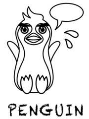 座りながら焦っているペンギン　線画