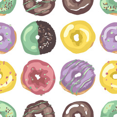 222_donuts_donuts, colored cakes, icing, decoration, seamless pattern on a white background