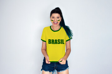 Woman cheering for Brazil's team