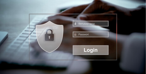 Sicherheit im Internet: Offenes Login-Fenster fragt nach Benutzername und Passwort, im Hintergrund...