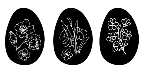 Easter eggs with flowers. Hand drawn vector isolsted set in doodle style for greeting cards, posters and banners. 