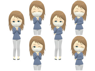 [Fun A] Caucasian Woman knitwear wavy hair front