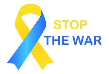 Stop the war in Ukraine. Illustration with mourning ribbon symbol in yellow blue national colors on white background. symbol of mourning in Ukraine. vector illustration
