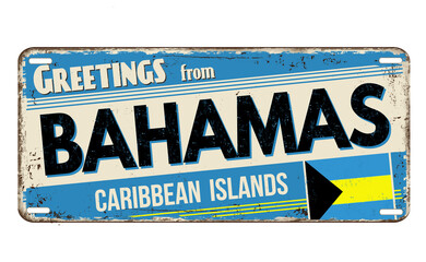 Greetings from Bahamas vintage rusty metal plate
