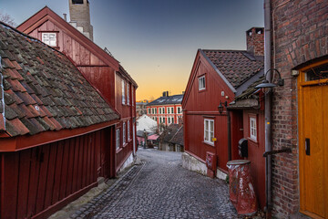 old houses in the old town, Damstredet, Oslo, Norway