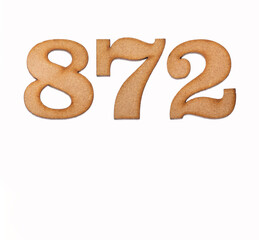 Number 872 in wood, isolated on white background