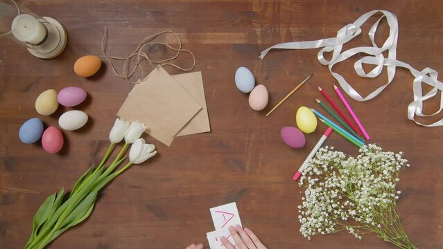 Top view of a table with items to create a composition for Easter. Happy Easter. Church holiday-Easter