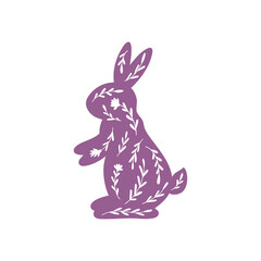 Happy Easter vector illustrations of bunnies, rabbits icons, decorated with flowers, floral, wildflowers.