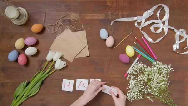 Top view of a table with items to create a composition for Easter. Happy Easter. Church holiday-Easter
