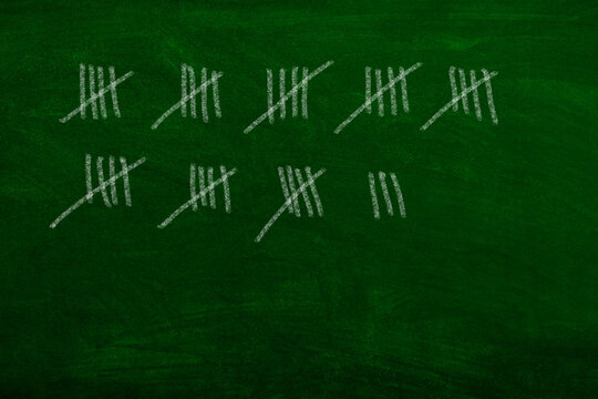 Tally marks on chalkboard greenboard blacboard handwritten
