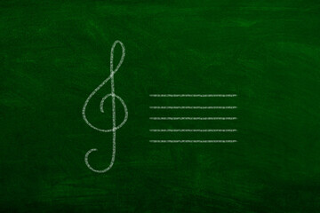 Violin key music sheet on school board written with chalk vector music class