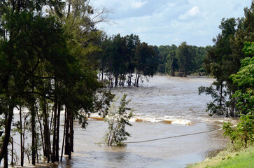 The Nepean River floods at Penrith west of Sydney, Australia