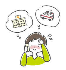 急な発熱で不安になり病院に電話する若い男性