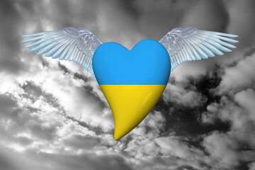 national flag of Ukraine, creative grunge brushstroke flag on isolated background, heart with wings, concept of politics, global business, trading, international cooperation, basis for designer