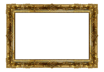 beautiful gold embossed frame in antique style for designer, empty mockup for your text or image, isolated object