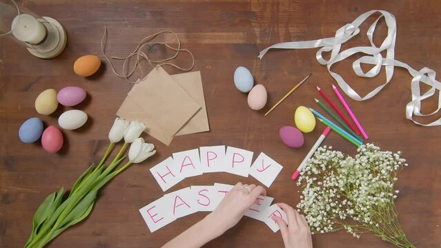 Top view of a table with items to create a composition for Easter. Happy Easter. Church holiday-Easter
