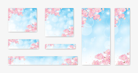 キラキラした青空背景の桜のバナーセット
