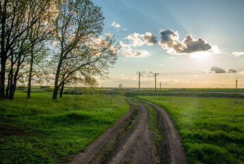 sunset over the road