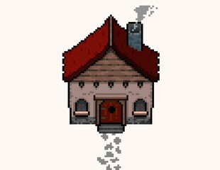 Pixelart scenery of village, old house, farmhouse. Game background using pixel art.