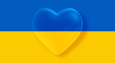 Ukraine flag in the shape of heart object on Ukraine flag background.