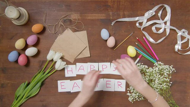 Top view of a table with items to create a composition for Easter. Happy Easter. Church holiday-Easter