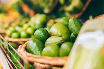 Close-up, Lime on the counters in the supermarket.