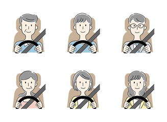 運転をする様々な人物のベクターイラストセット（左ハンドル）