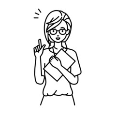 立って書類を手に持って何かひらめいた教師の女性