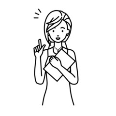 立って書類を手に持って何かひらめいたドレスの女性
