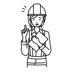 立って書類を手に持って何かひらめいた工事現場の女性